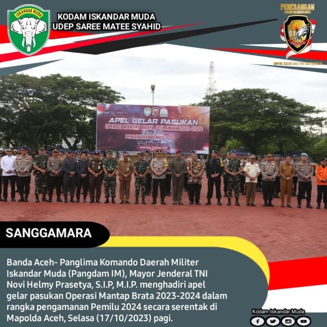 Pangdam IM Hadiri Apel Gelar Pasukan Operasi Mantap Brata 2023-2024.