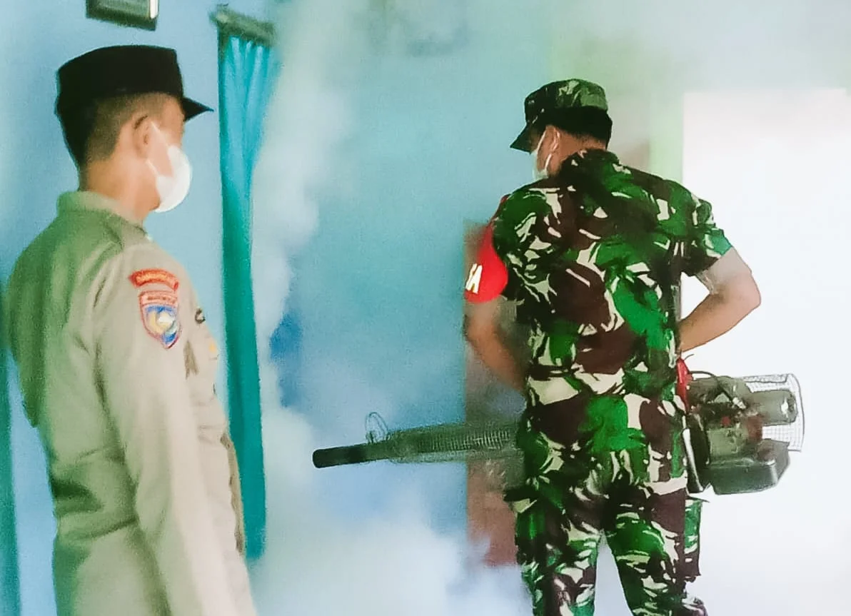 Antisipasi Demam Berdarah, Babinsa Koramil Dander Bojonegoro bantu Pengasapan