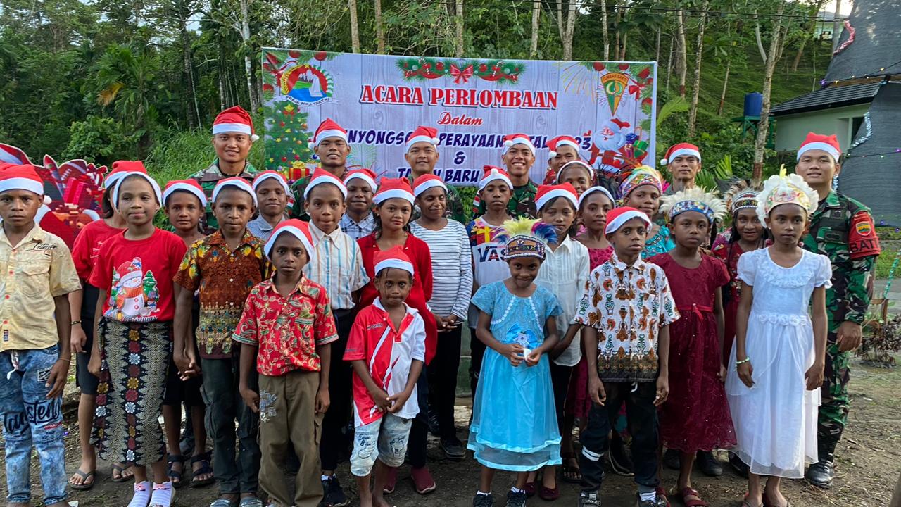 Sambut Hari Natal Penuh Kebahagian, Satgas Yonif 122/TS Adakan Lomba Vocal Group Dan Menyanyikan Lagu Natal di Perbatasan RI-PNG