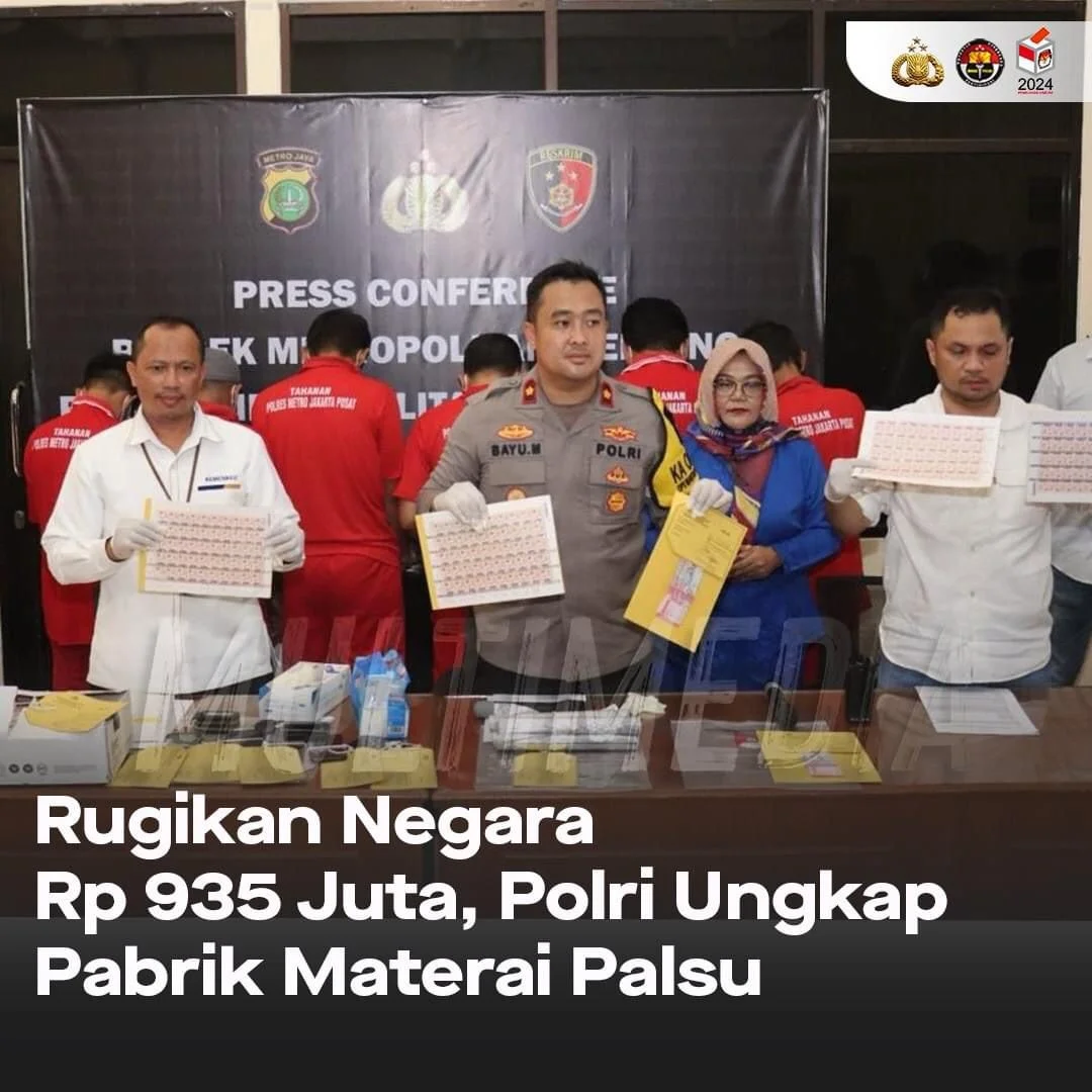 Rugikan Negara Rp 935 Juta, Polri Ungkap Pabrik Materai Palsu
