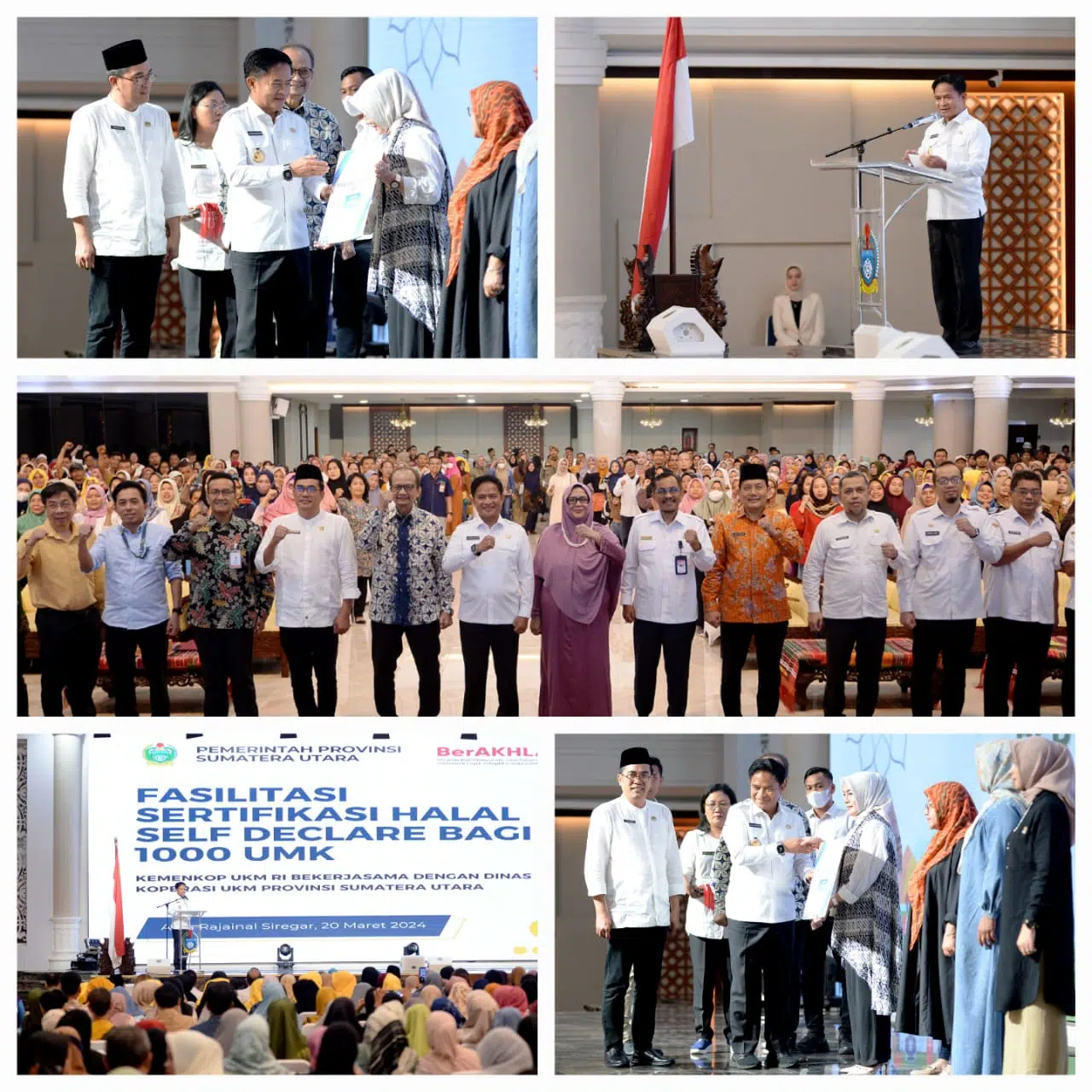 FOTO : Pj Gubernur Sumatera Utara (Sumut) Hassanudin menyampaikan sambutan pada acara Fasilitasi Pengurusan Sertifikat Halal Self Declare kepada 1.000 pelaku Usaha Mikro dan Kecil melalui Dinas Koperasi, Usaha Kecil dan Menengah Provinsi Sumut di Aula Raja Inal Siregar, Kantor Gubernur Sumut Jalan Diponegoro Nomor 30 Medan, Rabu (20/3). Fasilitasi ini terselenggara atas kerjasama dengan Kementerian Koperasi dan Usaha Kecil Menengah Republik Indonesia dalam mewujudkan wajib Halal Oktober 2024.