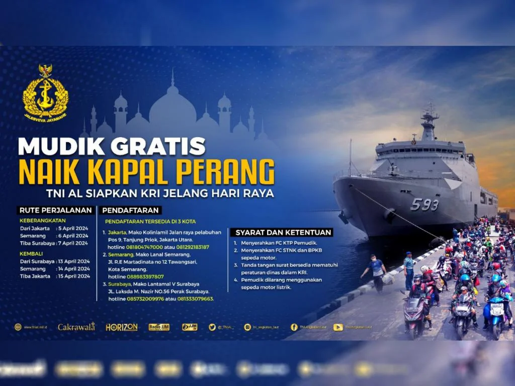 Ayo Mudik Gratis Naik Kapal Perang, TNI AL Siapkan KRI Jelang Hari Raya