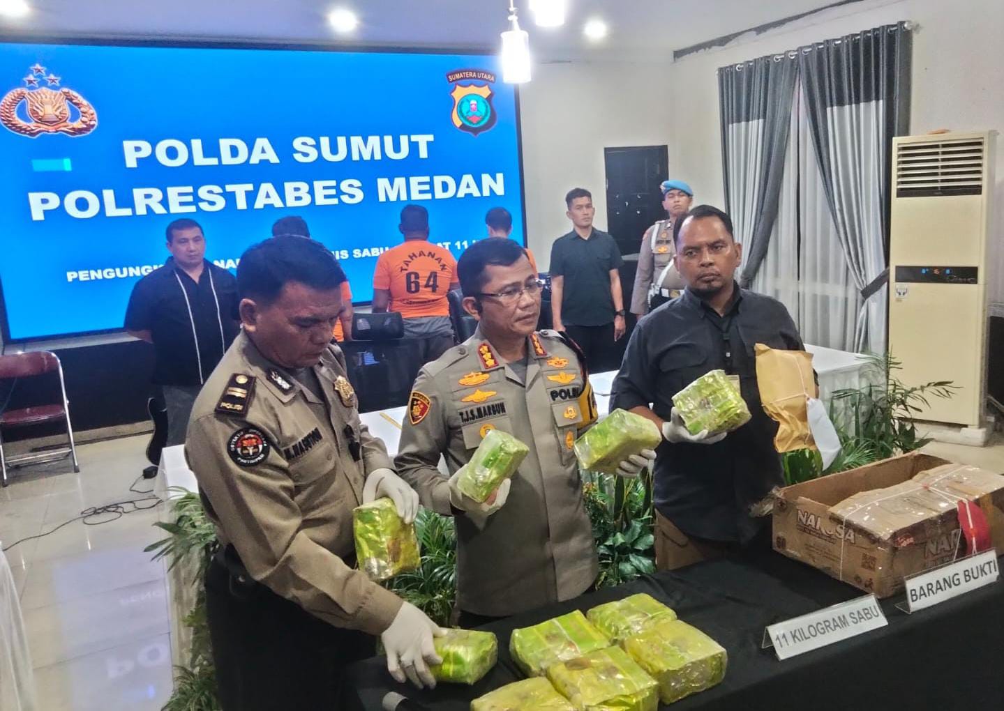Polrestabes Medan Ringkus Komplotan Kurir Narkoba, 11 Kilogram Sabu disita Medan
