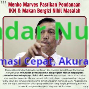 Menko Marves Pastikan Pendanaan IKN Dan Makan Bergizi Nihil Masalah
