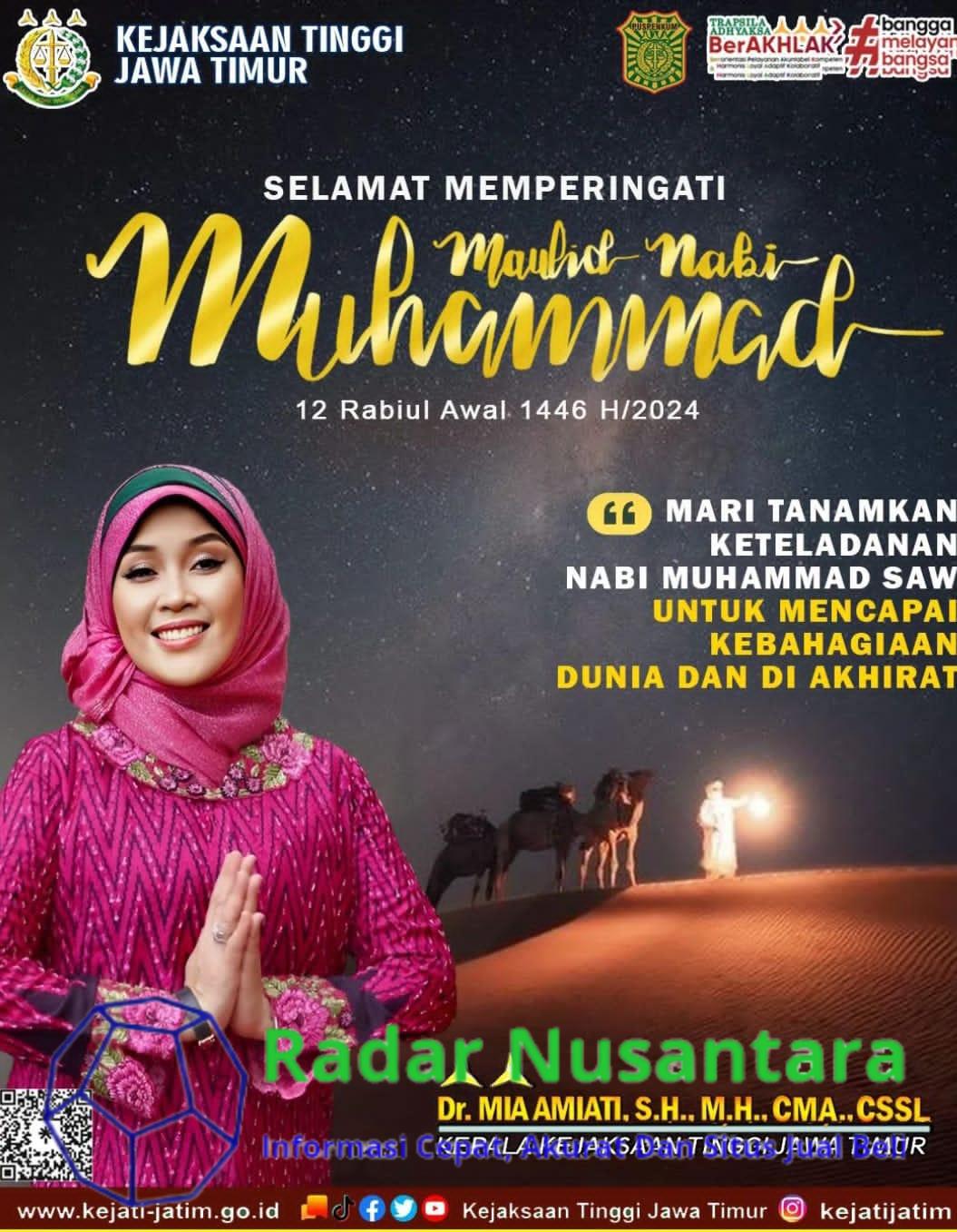 Kajati Jatim Mia Amiati: 5 Hikmah Dalam Peringati Maulid Nabi Muhammad 12 Robiul Awal 1446H/2024