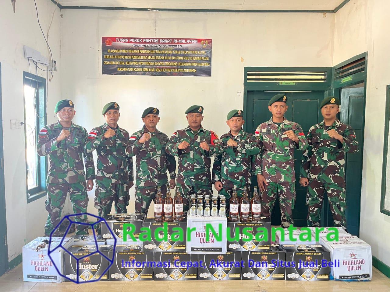 Satgas Pamtas Yonarmed 11 Kostrad Gagalkan Penyelundupan Ratusan Kaleng dan Botol Minuman Keras di Perbatasan Nunukan