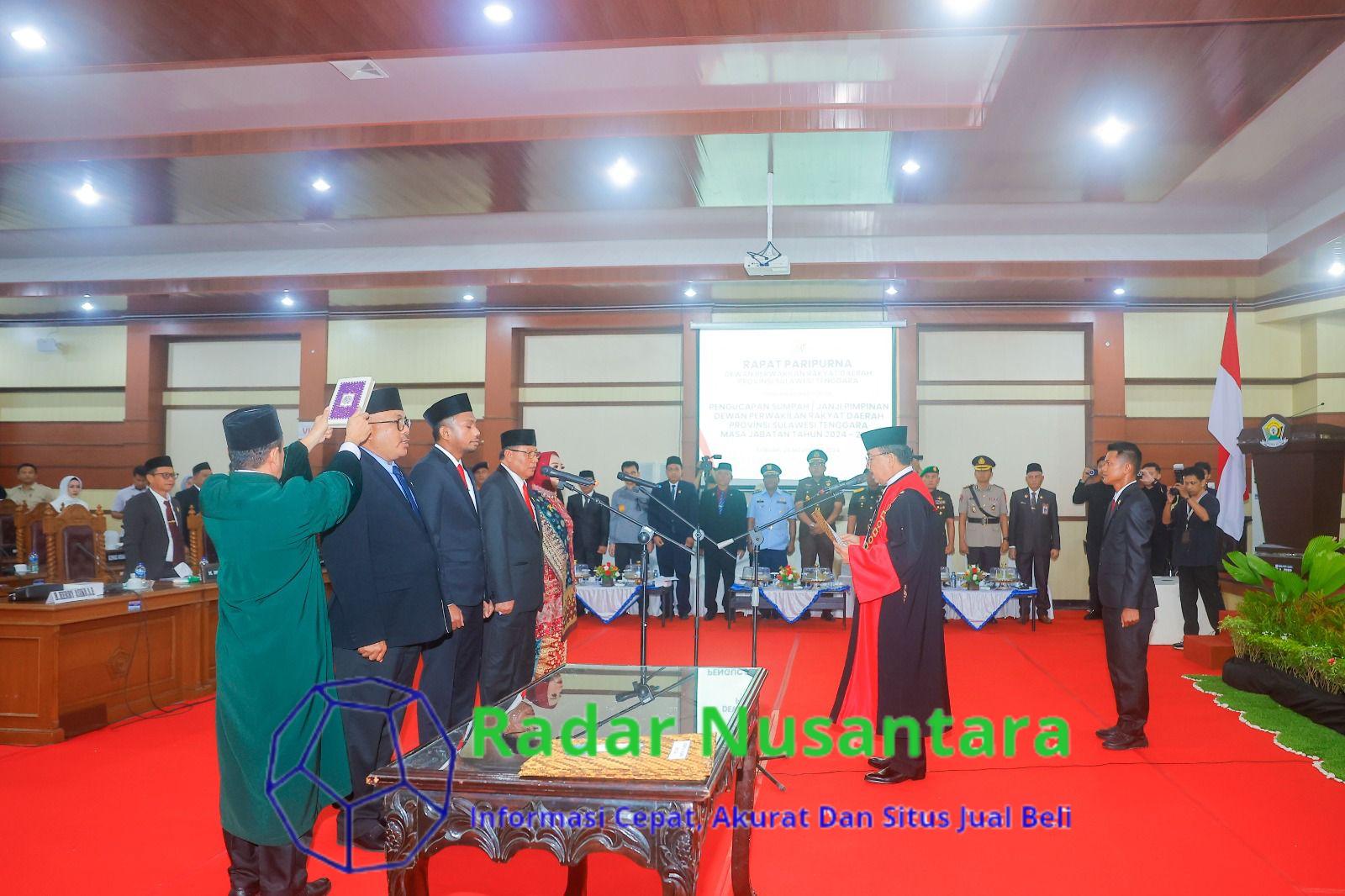 Pengambilan Sumpah/Janji Pimpinan DPRD Sultra Periode 2024-2029, Pj Gubernur : Tingkatkan Sinergisitas Bangun Sulawesi Tenggara