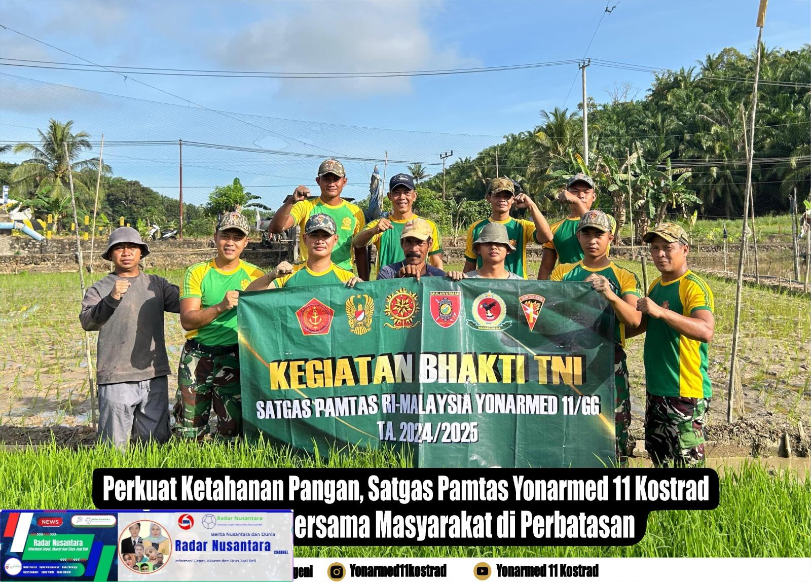 Perkuat Ketahanan Pangan, Satgas Pamtas Yonarmed 11 Kostrad Tanam Padi Bersama Masyarakat di Perbatasan