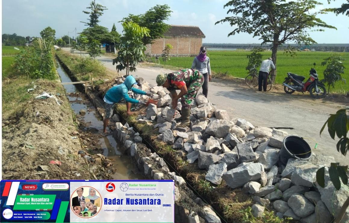 Babinsa Ngemplak Dan Warga Bangun Talud di Persawahan Desa Dibal