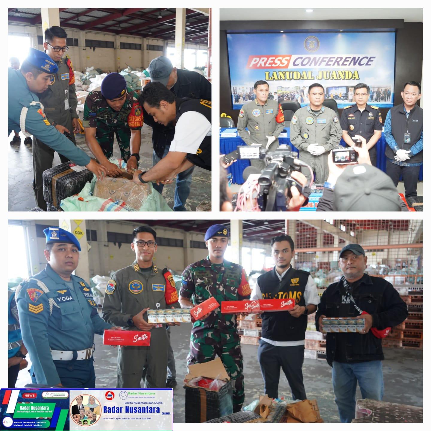 Satgaspam TNI AL Bandara Juanda Gagalkan Pengiriman Rokok Non Cukai senilai 1 Milyar