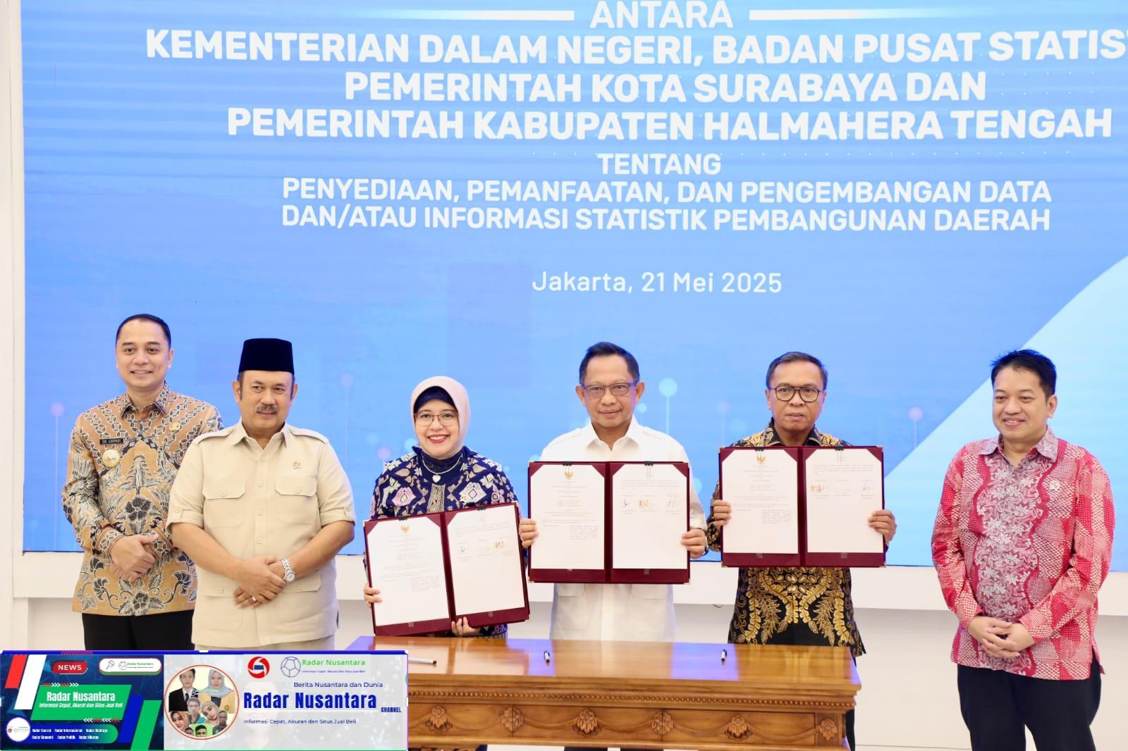 Dukung Pemanfaatan Data Tunggal, Mendagri Teken Kerja Sama dengan BPS dan Pemda