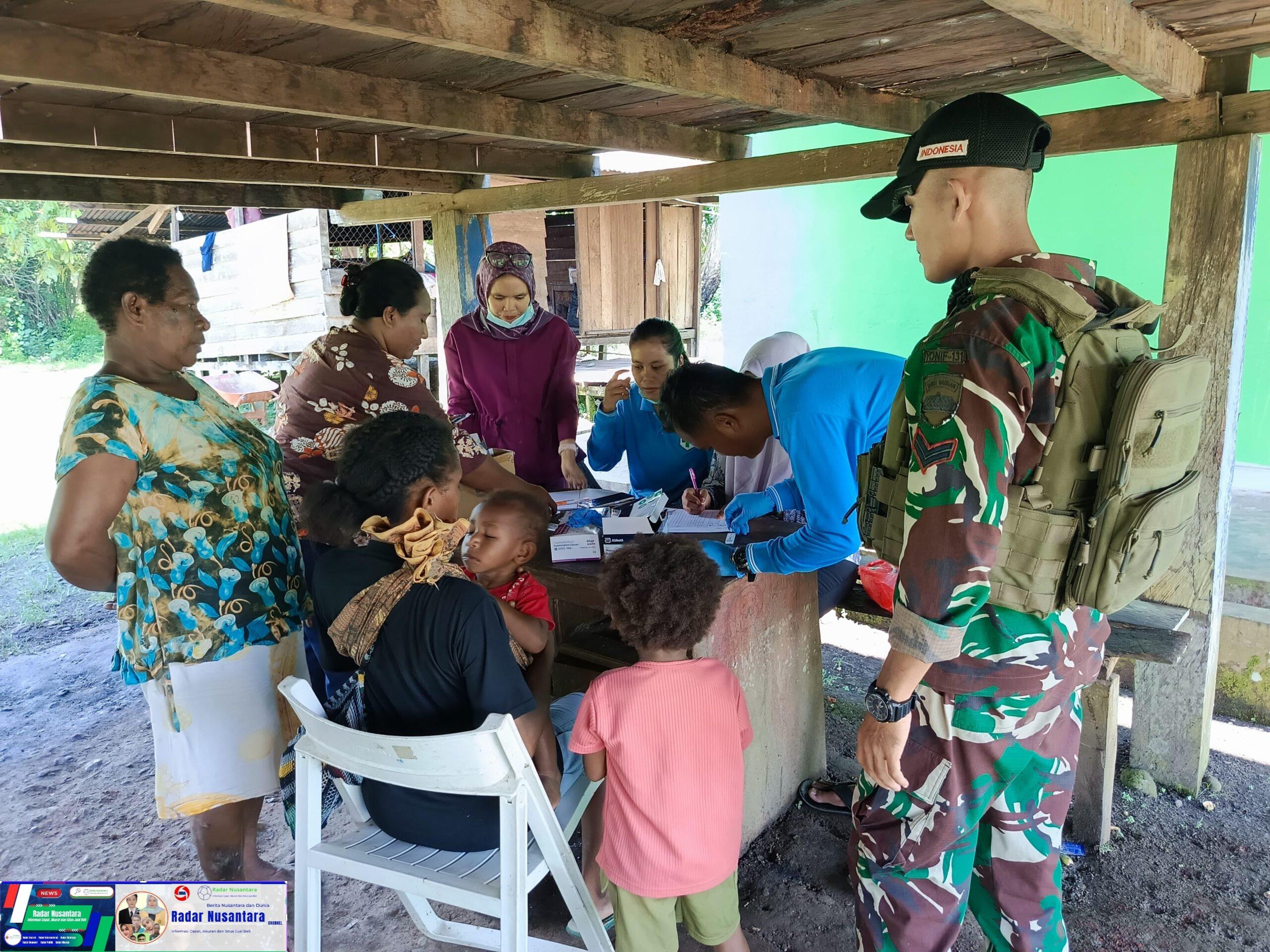 Peduli Kesehatan Warga, Satgas Yonif 131/Brajasakti Gelar Baksos Medis di Perbatasan Papua