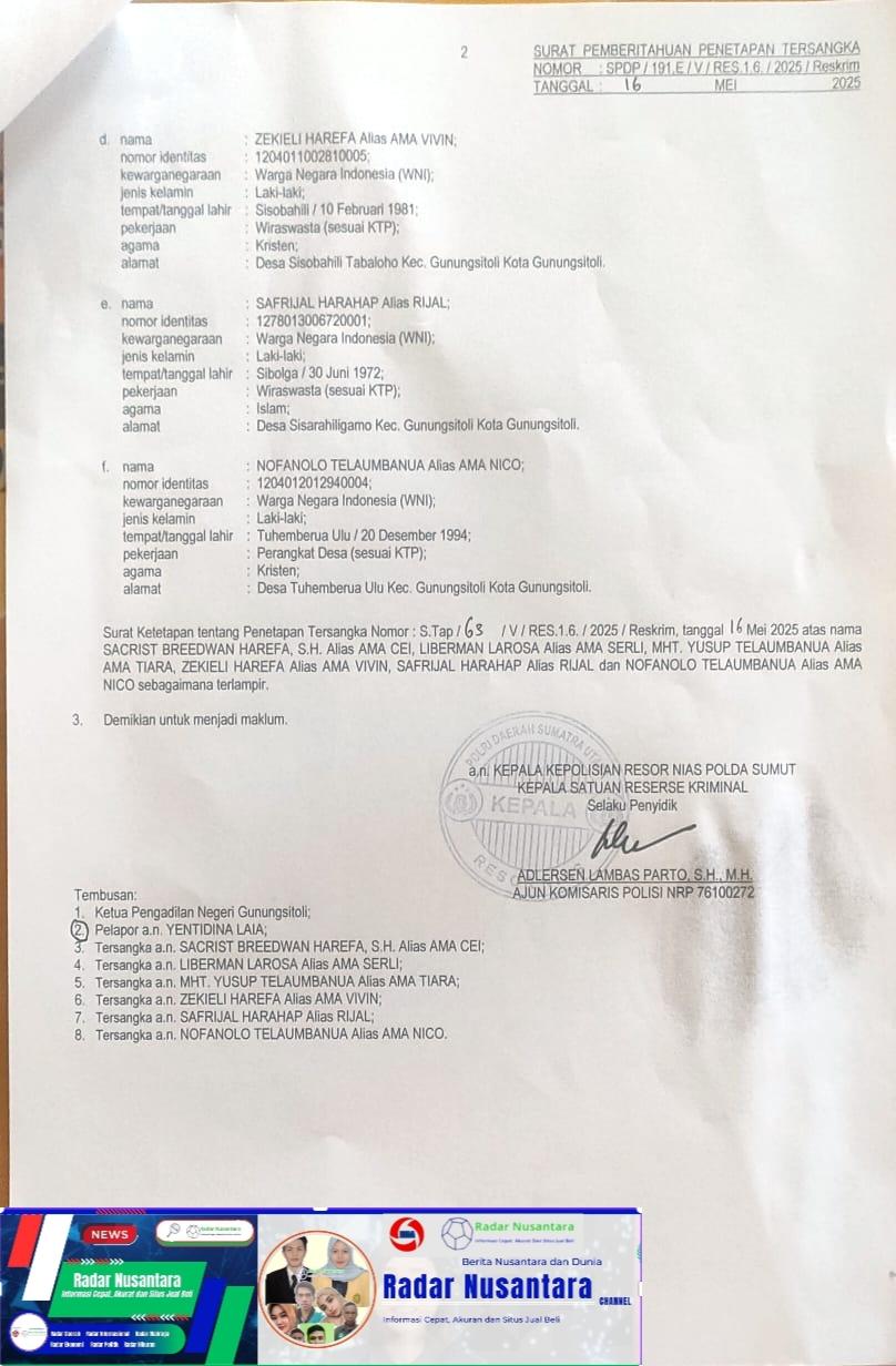 Lima Anggota Ormas Ditahan Polres Nias Terkait Dugaan Penganiayaan di Hotel Binaka II