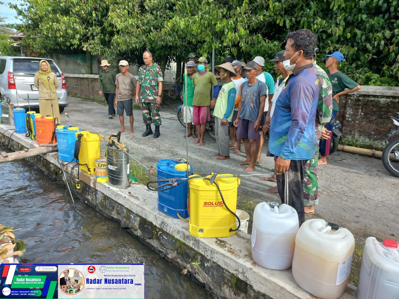 Babinsa Sawit Bersama Petani Desa Bendosari Lakukan Penyemprotan Hama