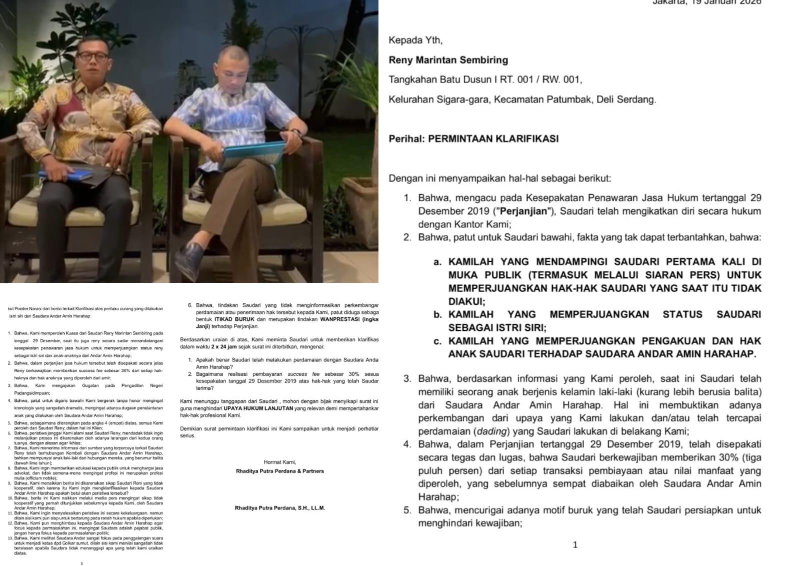 Diduga Kangkangi kuasa hukum , kasus istri siri Andar Amin Harahap terungkap !! Kuasa hukum geram